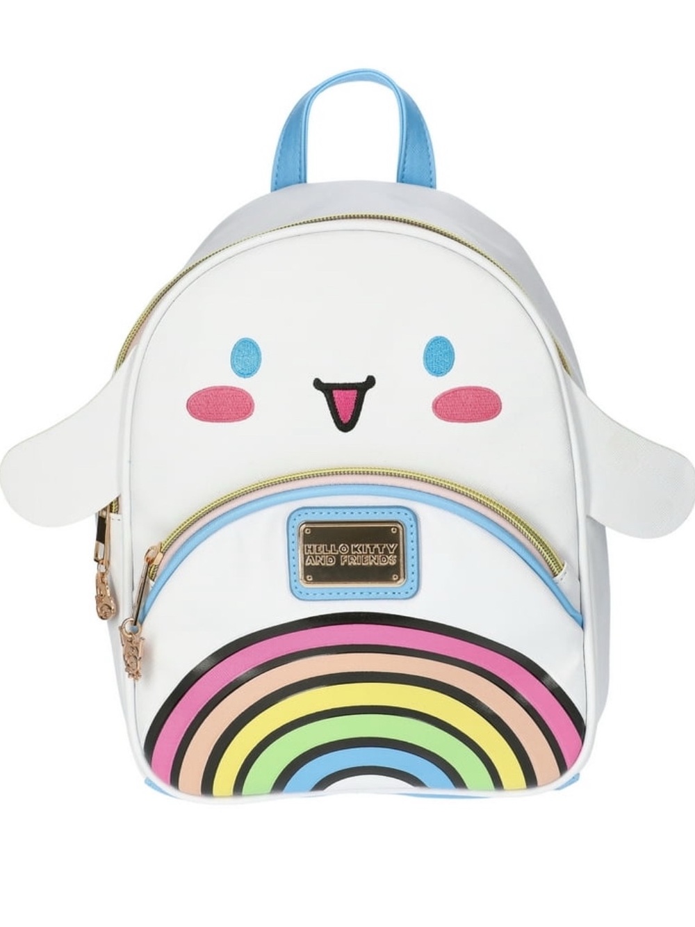 Sanrio White Backpack with Pastel Rainbow & Blue Trim